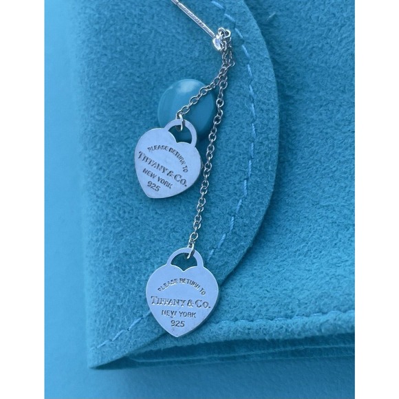 RARE Return Tiffany & Co. Silver 10mm Double Heart Dangle Drop Stud Earrings 925 - Picture 12 of 16